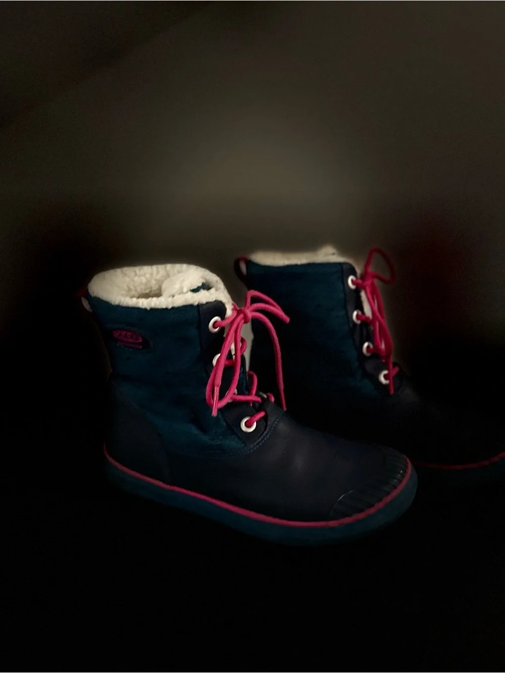 Keen Pink Blue Hiking Boots Insulation Waterproof Snow Lace Youth Size 4 Warm
